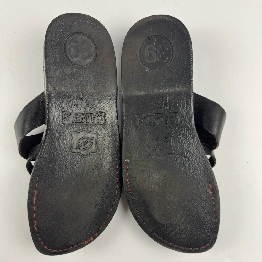 Camel leather Jesus flip flops women’s size 8 men’s size 6